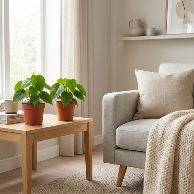 Philodendron Scandens - 2x - Ø12cm - ↕15cm – gestyled in woonkamer interieur