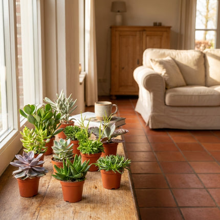 Succulenten Mix - Set van 9 - Ø8,5cm in een sfeervol interieur