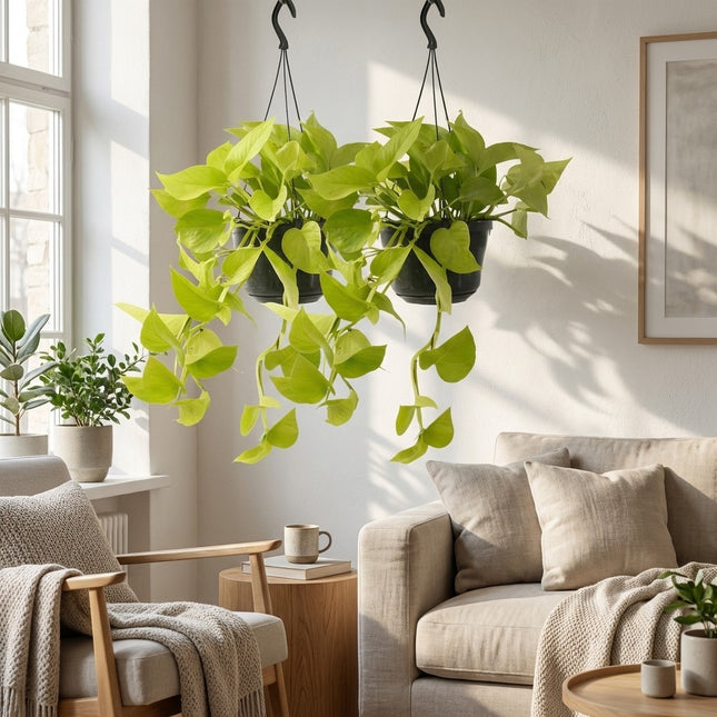 Epipremnum Golden Pothos - 2 stuks - Ø15cm - ↕25cm – gestyled in woonkamer interieur