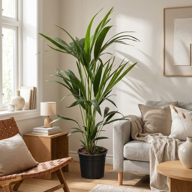 Howea Forsteriana - Kentia Palm - 5 Pit - Ø21cm - ↕100cm – gestyled in woonkamer interieur