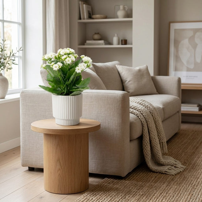 Kalanchoë White in P&PURE Ivy Ceramics Pot – gestyled in woonkamer interieur