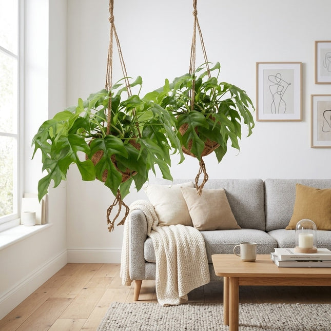 Kokodama Monstera Minima - 2 stuks - Ø15cm - ↕25cm – gestyled in woonkamer interieur