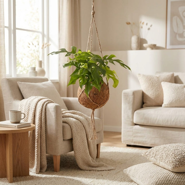 Kokodama Monstera Minima - Hangend - Ø15cm - ↕25cm – gestyled in woonkamer interieur