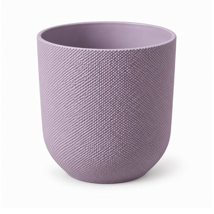 Lila ELHO Jazz Round sierpot met fijne structuur, diameter 14 cm, leeg op een witte achtergrond.