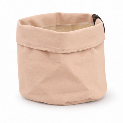 Zachtroze stoffen plantbag Old Pink met omgevouwen rand, diameter 14 cm, leeg op een witte achtergrond.