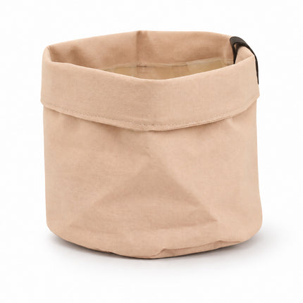Zachtroze stoffen plantbag Old Pink met omgevouwen rand, diameter 22 cm, leeg op een witte achtergrond.