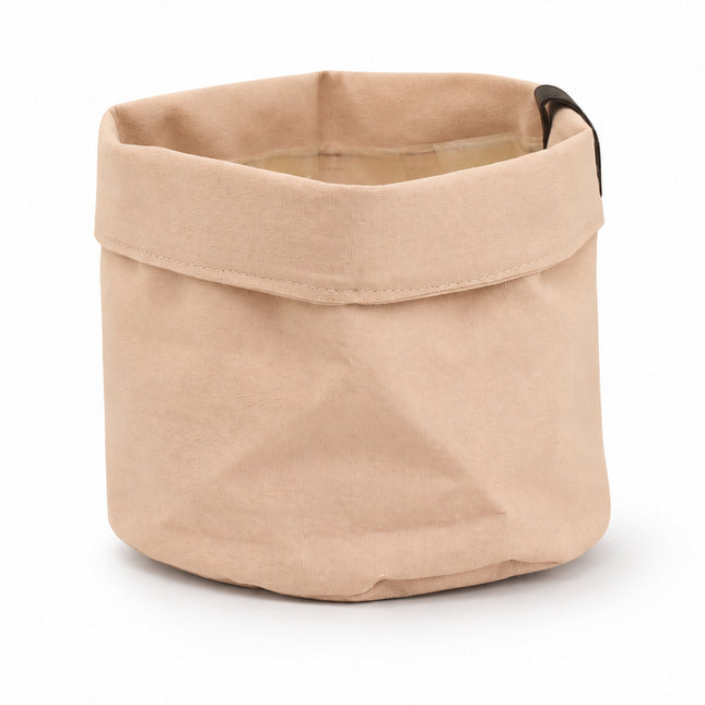 Zachtroze stoffen plantbag Old Pink met omgevouwen rand, diameter 22 cm, leeg op een witte achtergrond.