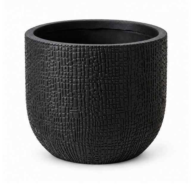 Antracietkleurige Capi Nature Skin bolpot met blokjesstructuur, diameter 17 cm, leeg op een witte achtergrond.