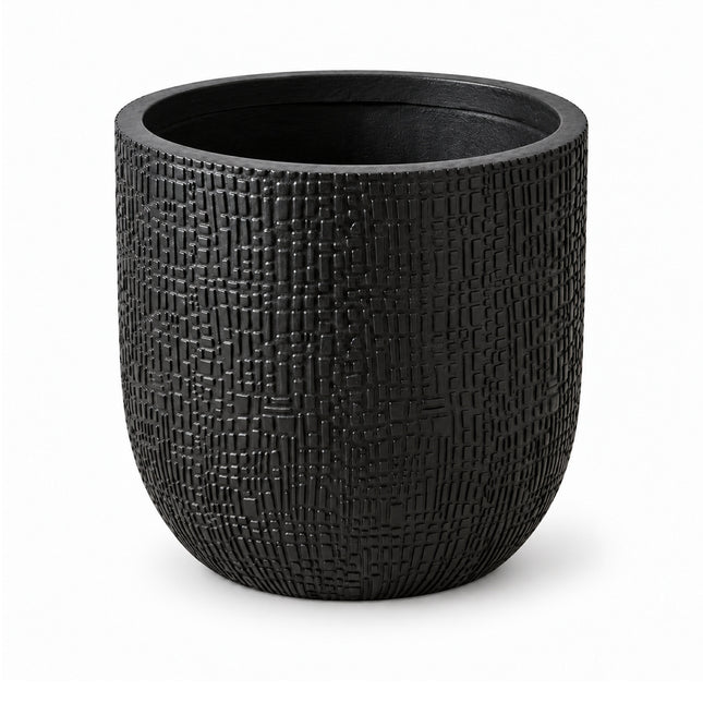 Antracietkleurige Capi Nature Skin bolpot met blokjesstructuur, diameter 14 cm, leeg op een witte achtergrond.