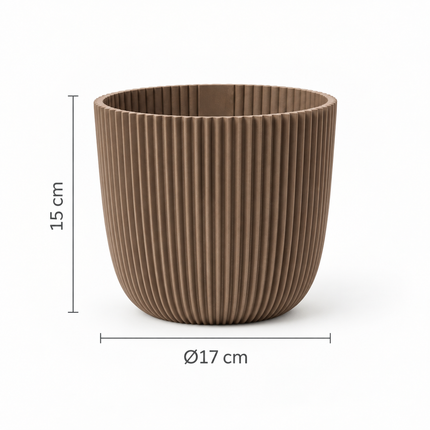 Capi Nature Groove-pot in Warm Taupe met ribbelstructuur en maatlijnen voor diameter en hoogte