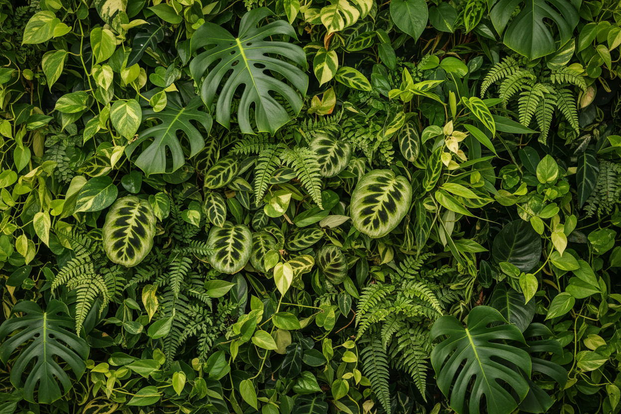 make a background full with plant leafs. Make it a image in 3:2