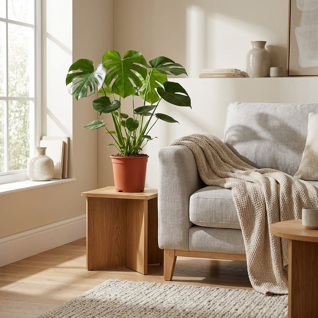 Monstera Deliciosa - Ø14cm - ↕45cm – gestyled in woonkamer interieur