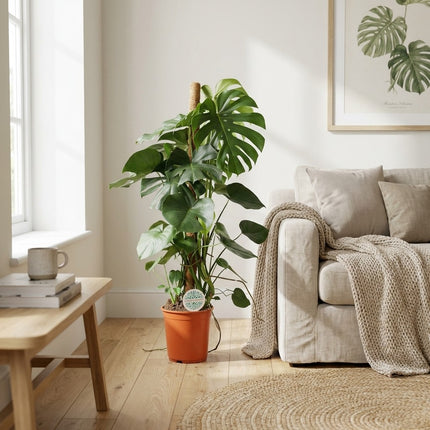 Monstera Deliciosa - Ø24cm - ↕105cm – gestyled in woonkamer interieur