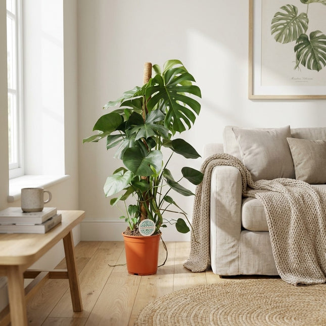 Monstera Deliciosa - Ø24cm - ↕105cm – gestyled in woonkamer interieur