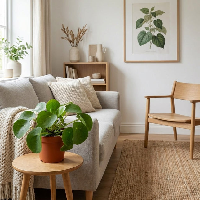 Pilea Peperomioides - Ø11cm - ↕15cm – gestyled in woonkamer interieur