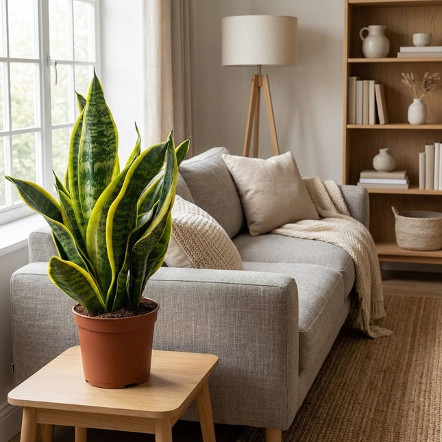 Sansevieria Futura Superba - Ø12cm - ↕35cm – gestyled in woonkamer interieur