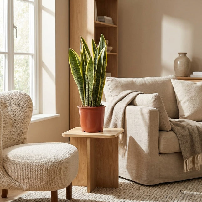 Sansevieria Trifasciata Laurentii - Ø14cm - ↕40cm – gestyled in woonkamer interieur