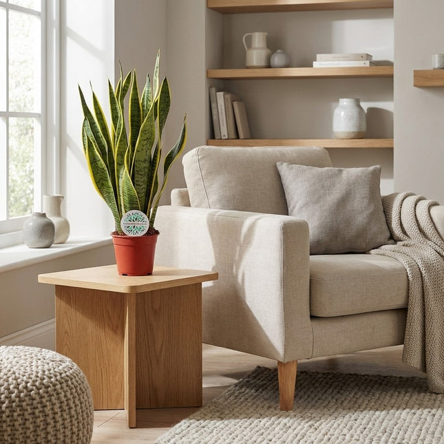 Sansevieria Trifasciata Laurentii - Ø14cm - ↕50cm – gestyled in woonkamer interieur