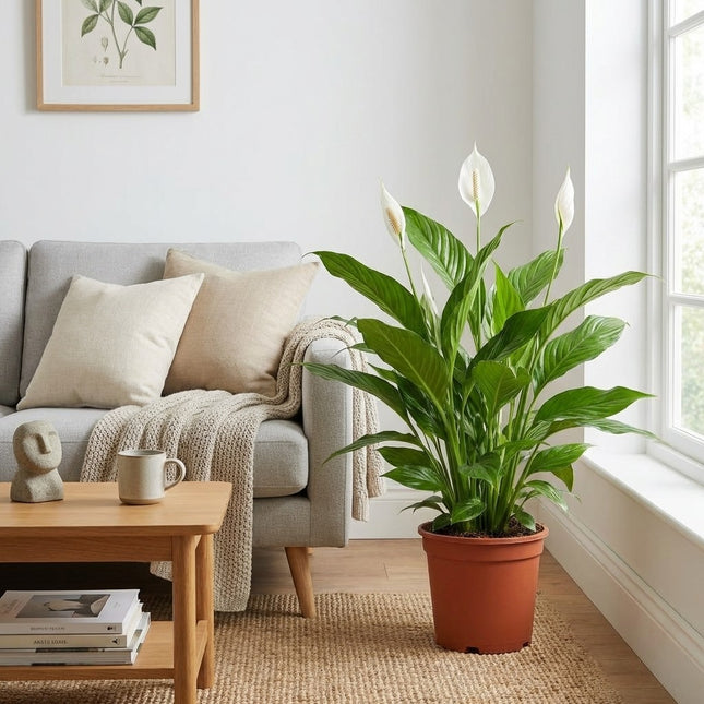 Spathiphyllum Bingo Cupido - Ø19cm - ↕80cm – gestyled in woonkamer interieur