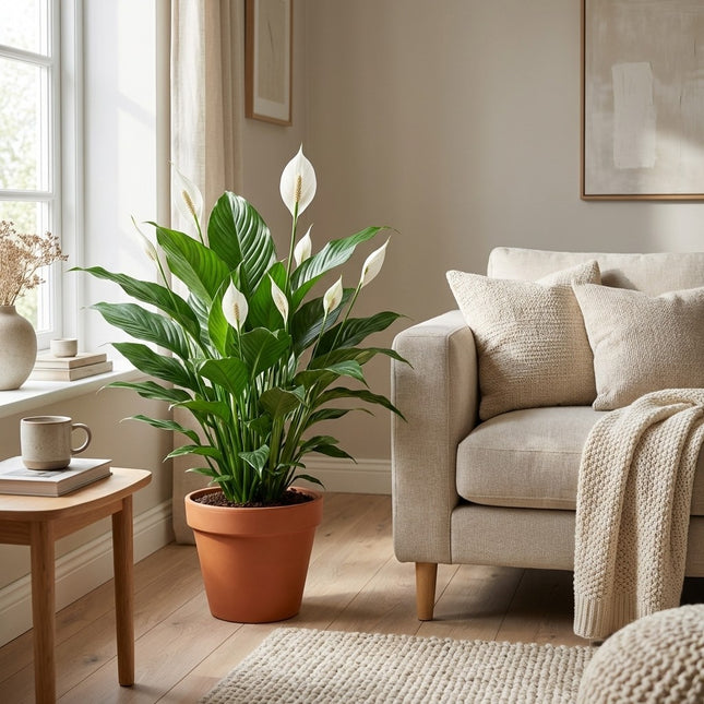 Spathiphyllum Bingo Cupido - Ø19cm - ↕80cm – gestyled in woonkamer interieur