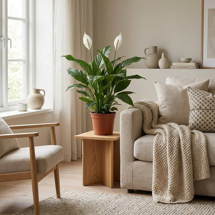 Spathiphyllum Sweet Silvana - Ø24cm - ↕80cm – gestyled in woonkamer interieur