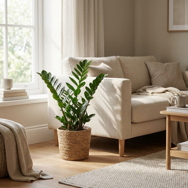 Zamioculcas Zamiifolia - Ø17cm - ↕70cm – gestyled in woonkamer interieur